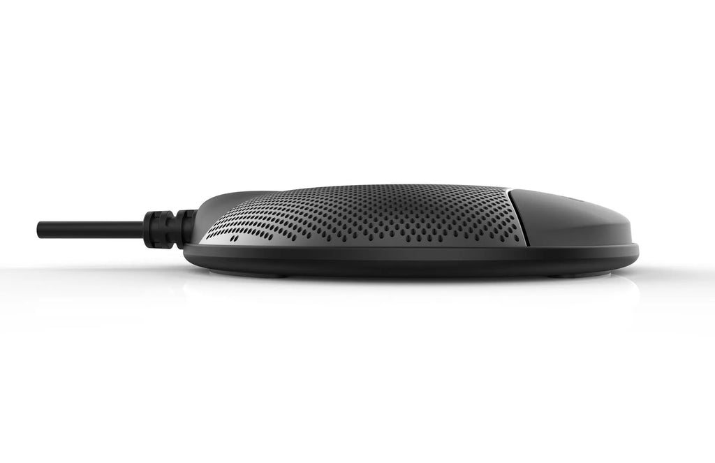Black cube-shaped A7 USB condenser microphone on a desktop next to a computer.