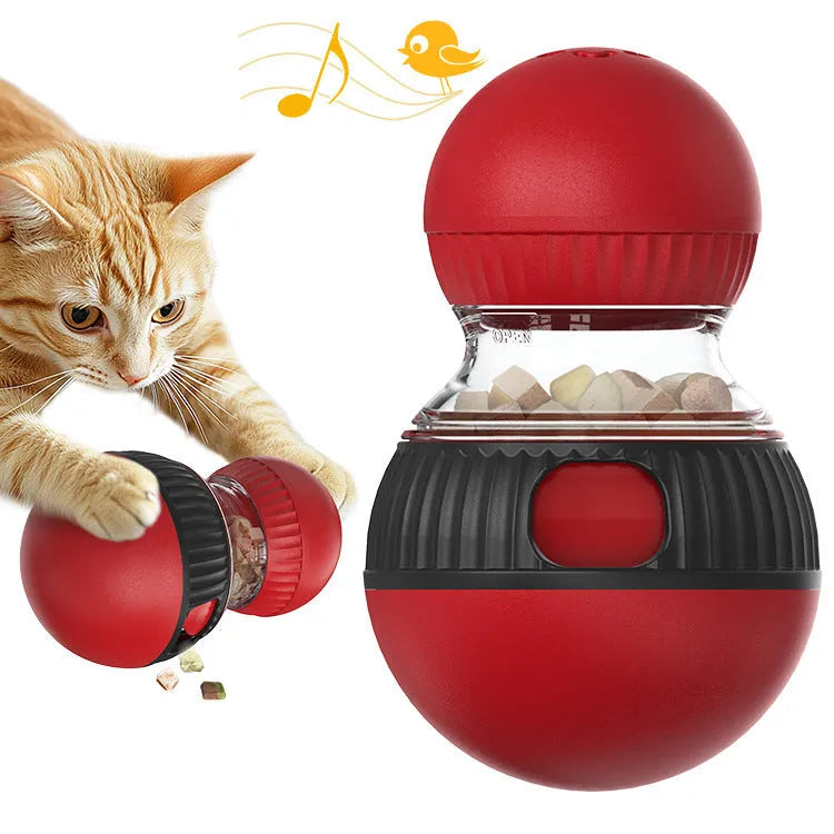 Rotating plastic cat toy with sound and food dropping function measuring 155mm