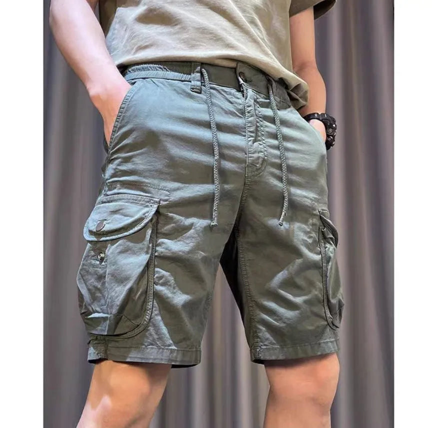 Loose straight Korean-style casual overalls with multiple pockets in micro-elastic polyester fabric
