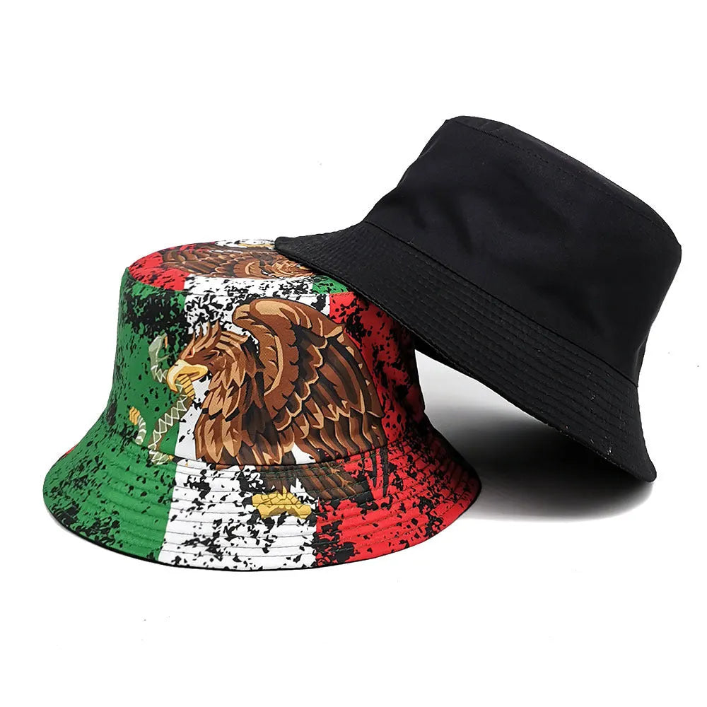 Eagle pattern polyester bucket hat with dome crown shape in size M for 56-58cm head circumference