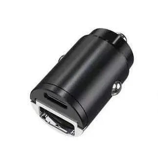 Black 30W mini car cigarette lighter charger with PD and QC 3.0 fast charging support