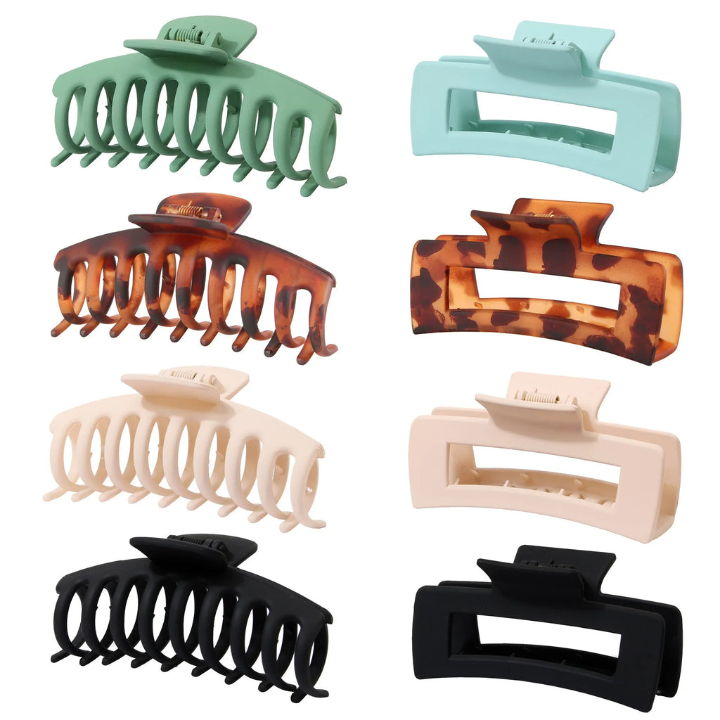 Set of six nude-coloured plastic hair clips with frosted grip finish and quadrilateral shape