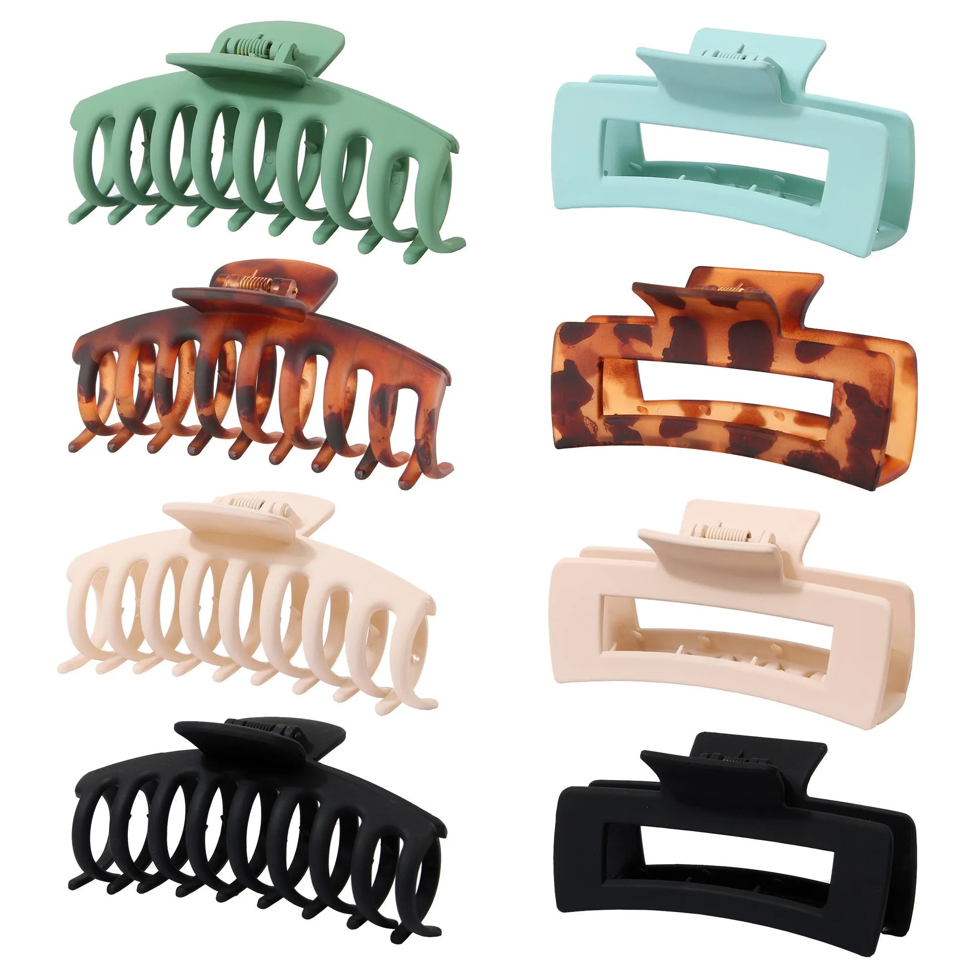 Set of six nude-coloured plastic hair clips with frosted grip finish and quadrilateral shape