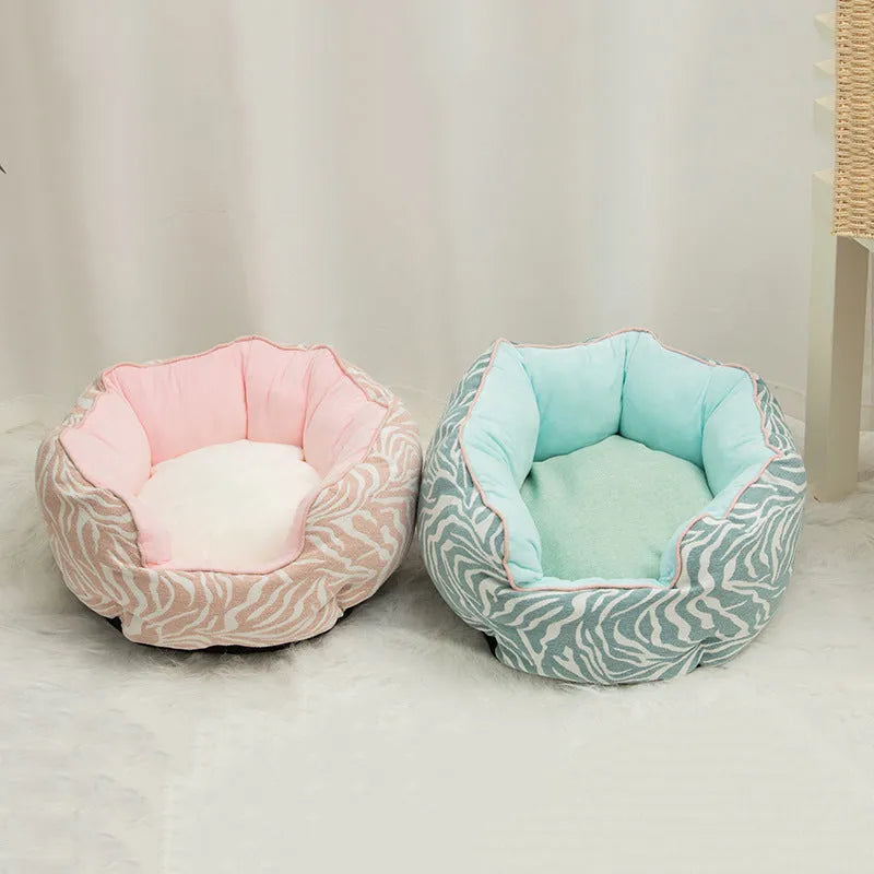 Blue octagonal pet bed with removable mats for small dogs and cats