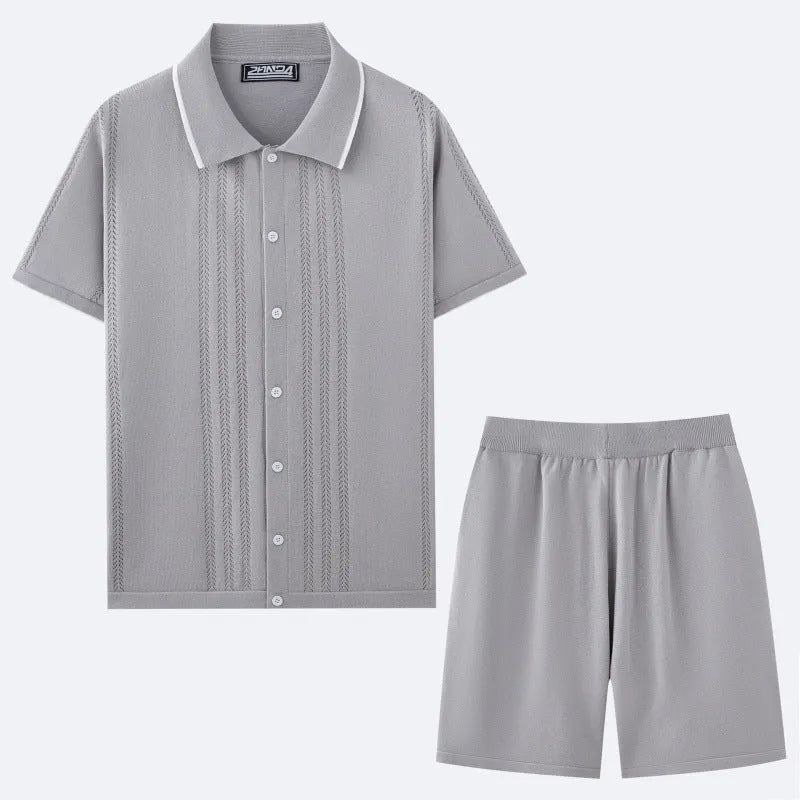 Business casual two-piece set with short sleeve top and shorts in Tencel viscose fabric