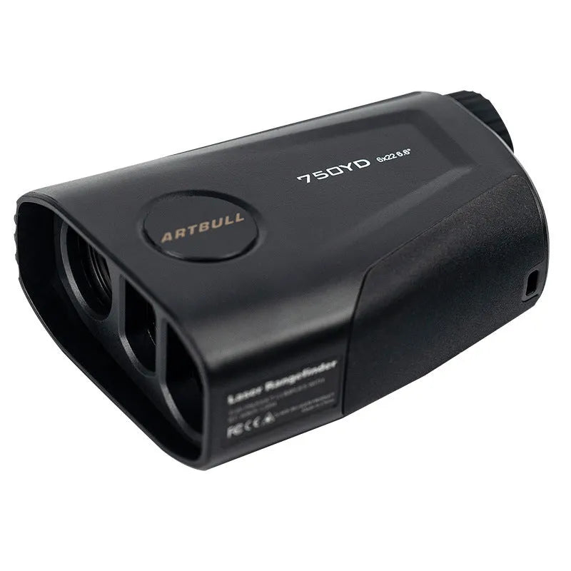 Golf laser rangefinder with 750 yard range showing flag lock and slope compensation functions