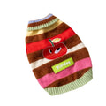 Rainbow apple striped knitted dog pullover sweater for Corgis with apple embroidery, brown and white, autumn winter warm wear.