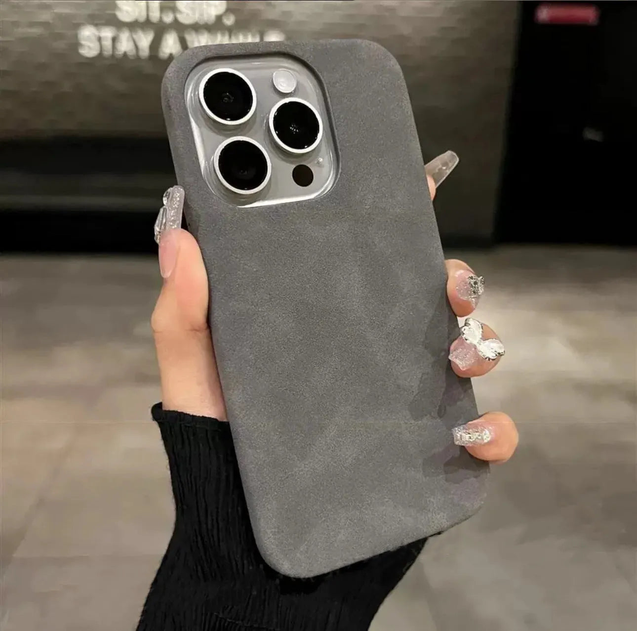 New high-grade solid colour suede phone case with frosted finish for iPhone models