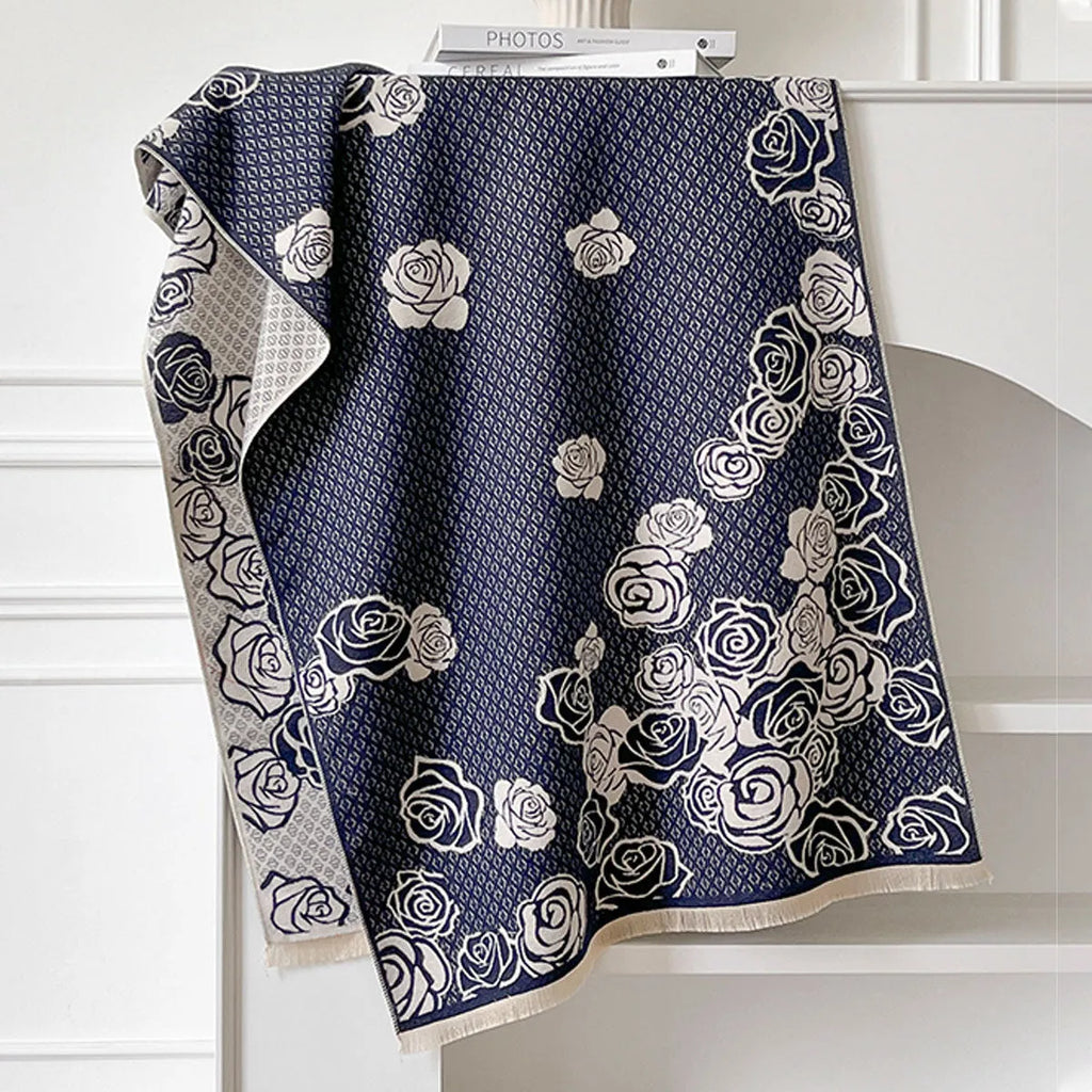 185cm imitation cashmere winter scarf with tassels in black, blue, gray, or khaki colours