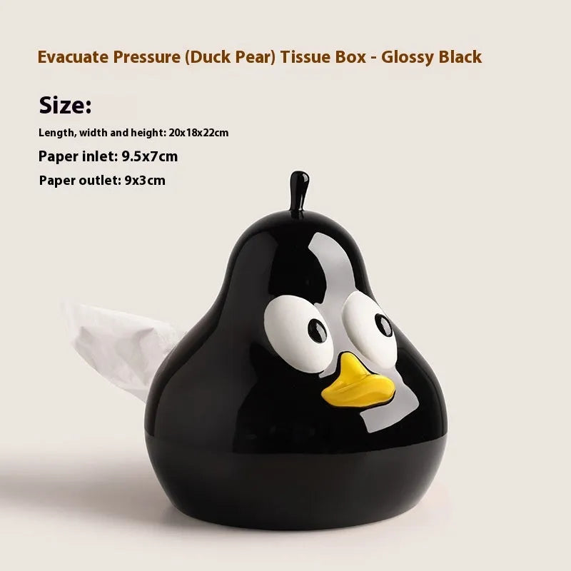 Ceramic pear-shaped tissue box holder with animal decoration in green colour