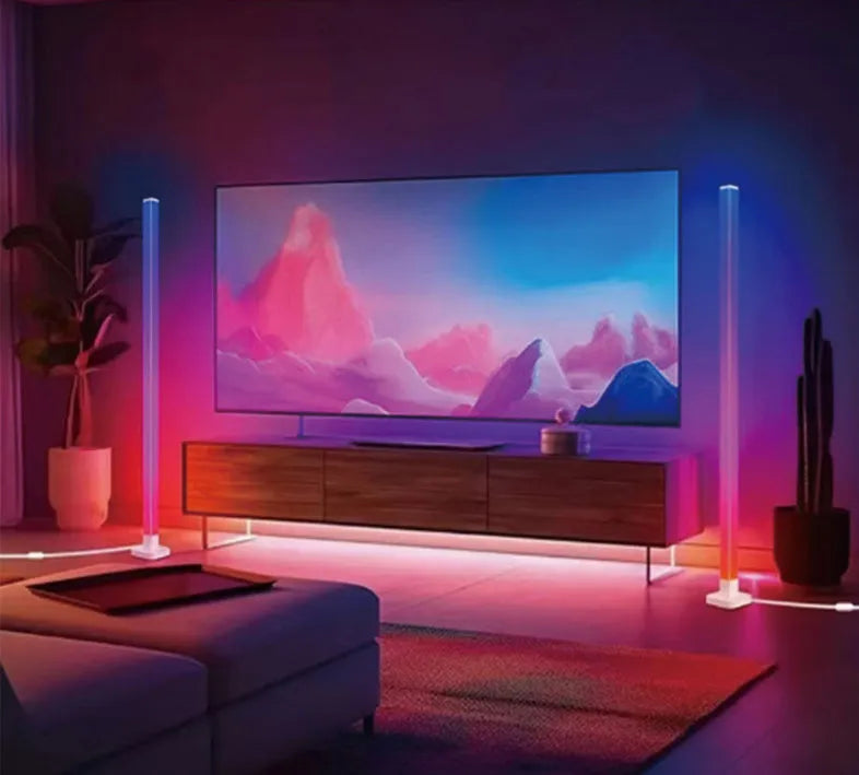 Corner floor lamp with remote control, colourful colour-changing LED, 120cm or 150cm length, modern style