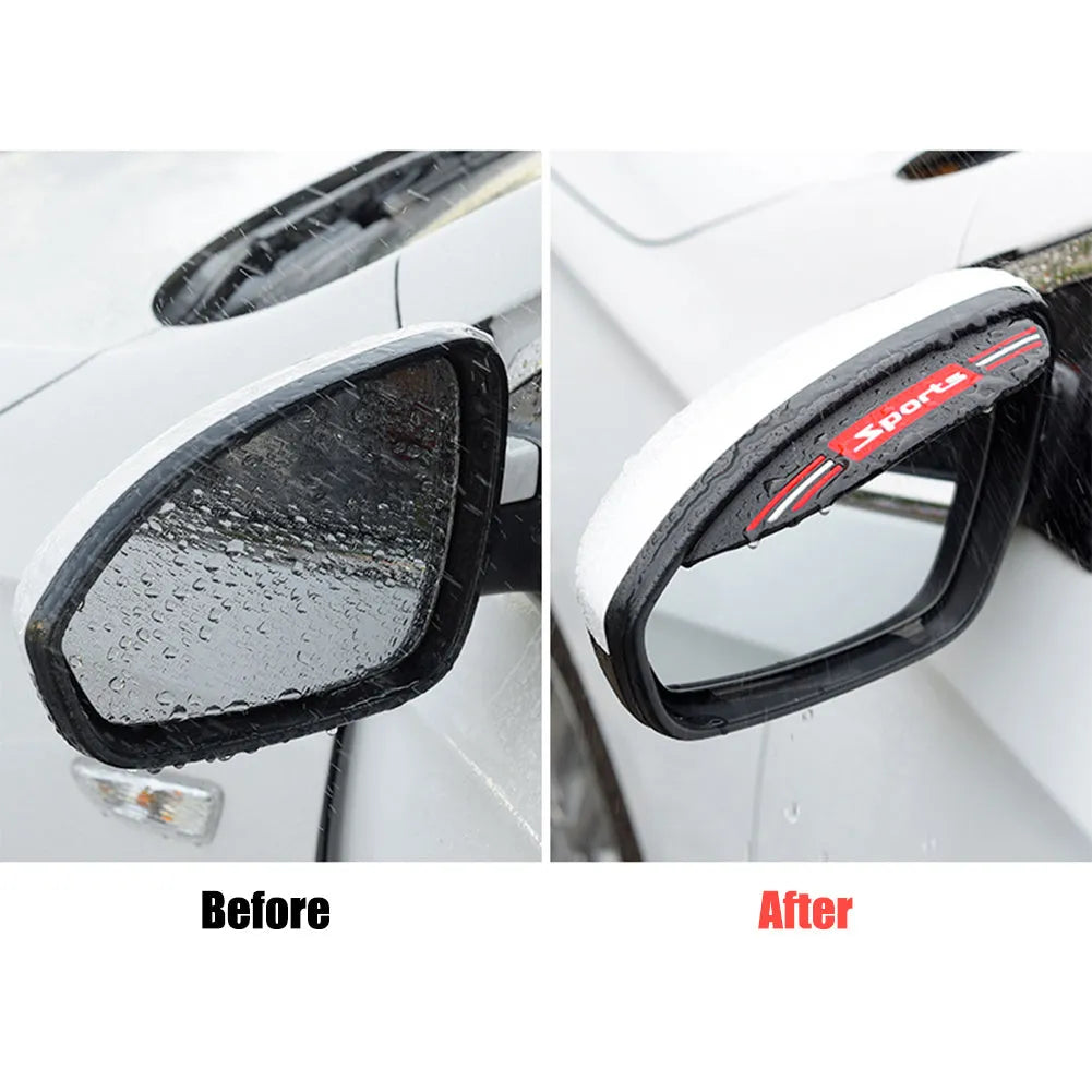Pair of car rearview mirror rain shields in PVC with glue backing, smiling face black and sports black options