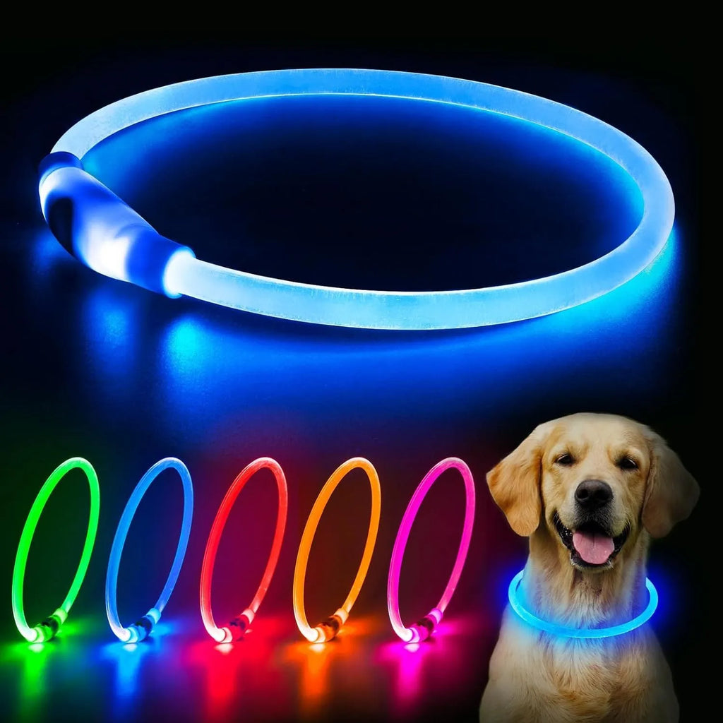 USB rechargeable LED dog safety collar with glowing light, adjustable 70cm TPU strap