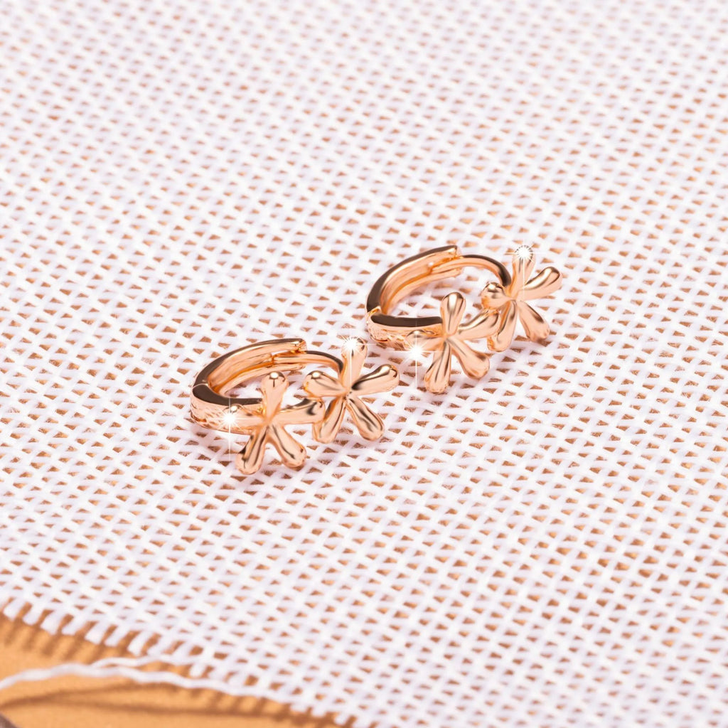 Rose gold electroplated waterdrop flower earrings with circular European style design for women