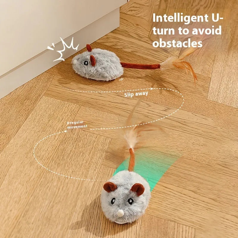 Electric cat pole toy with plush mouse in pink, gray or purple colours