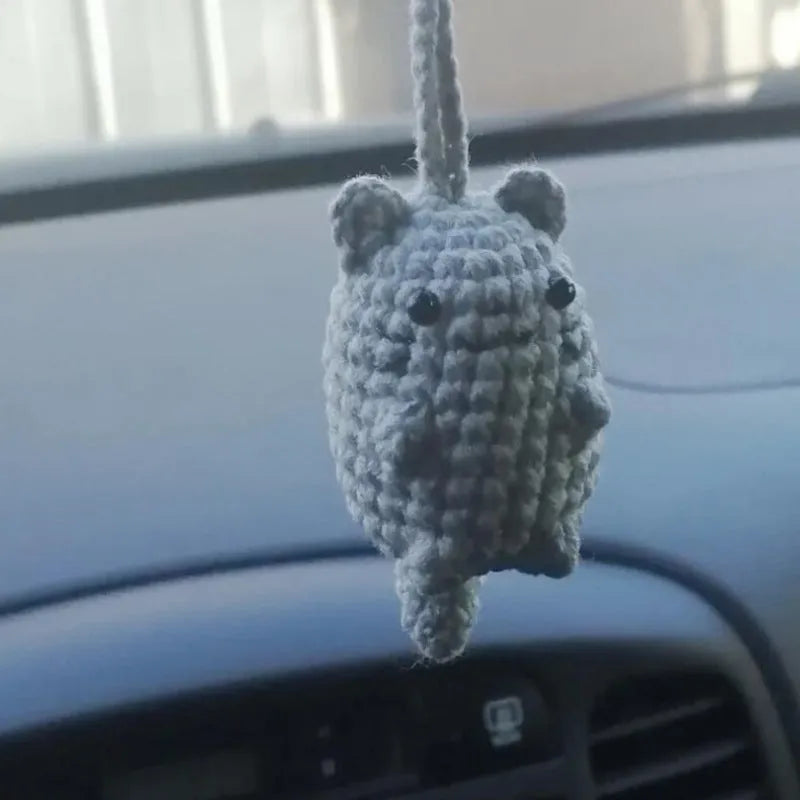 Hand-woven polyester car hanging ornament in cartoon character design