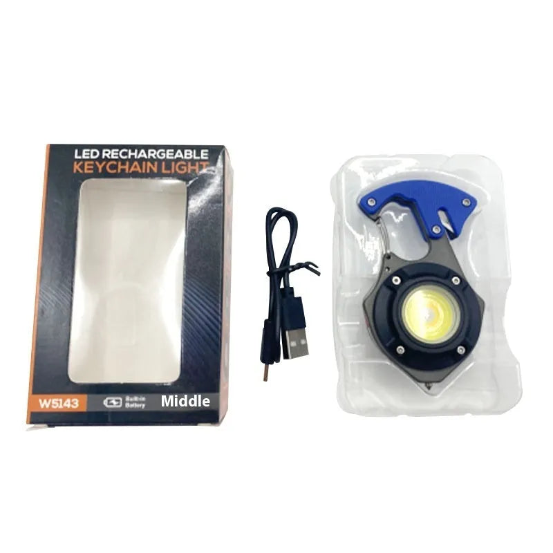 Multifunctional keychain flashlight with emergency tools including window breaker and screwdriver