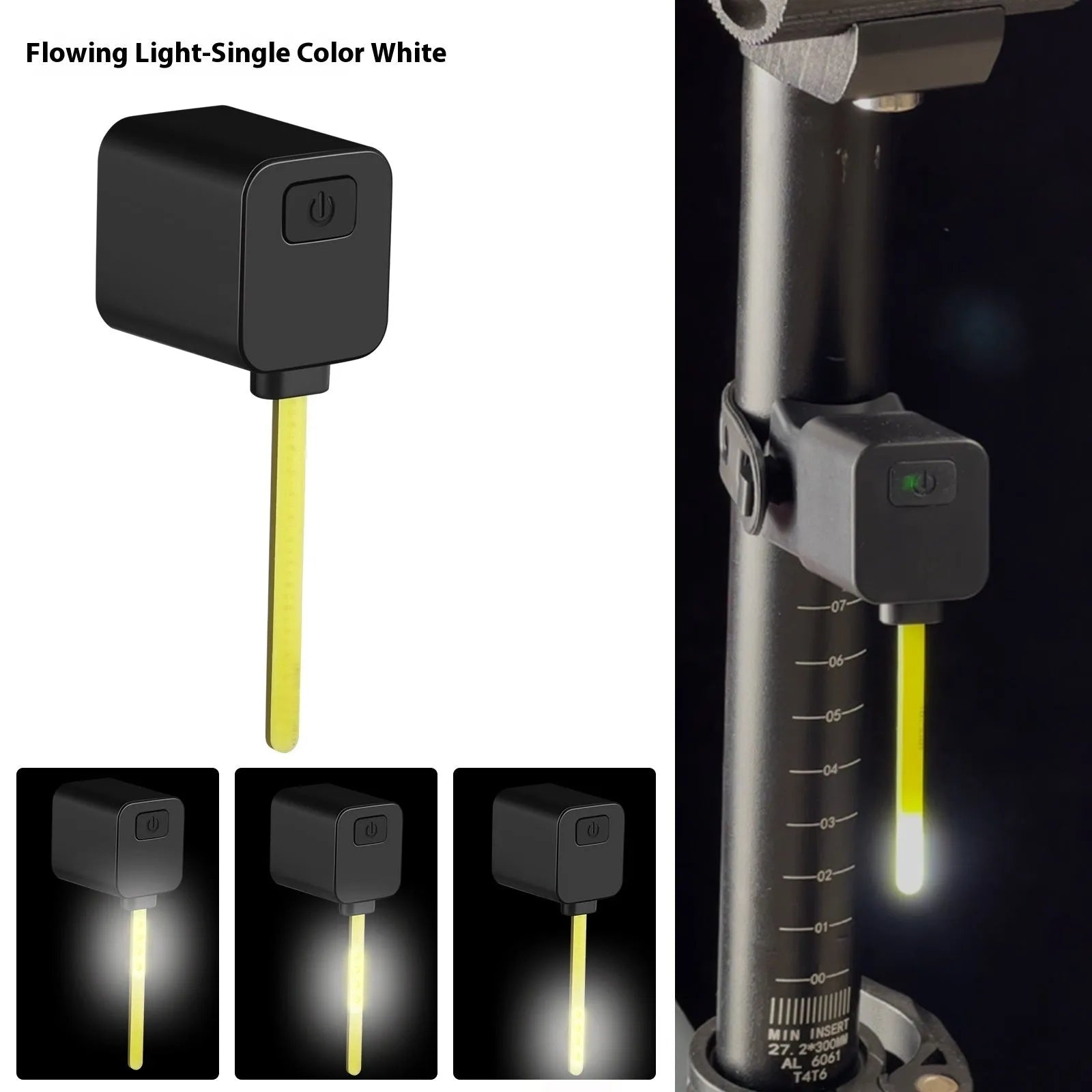 Bicycle taillight with running water illumination effect mounted on seat tube