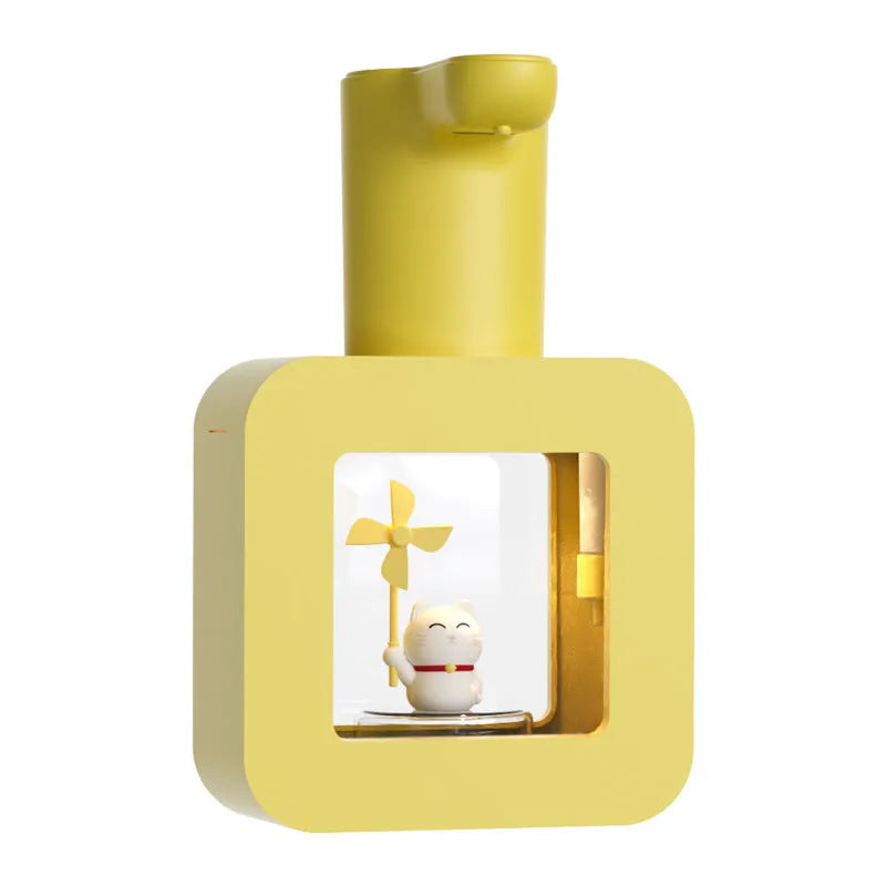Pink automatic sensor soap dispenser with unicorn or kitten design for children's bathroom use