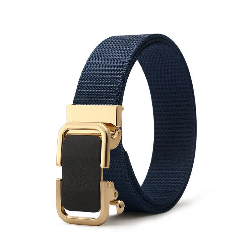 Men's nylon canvas belt with toothless alloy buckle in 120cm length