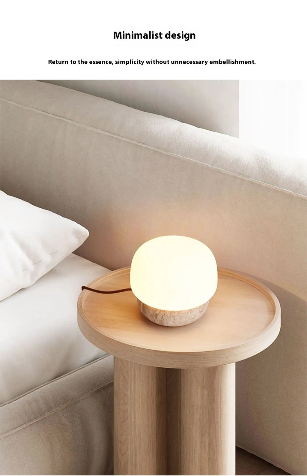 Cream retro bedside lamp with button switch measuring 18cm wide by 17cm high