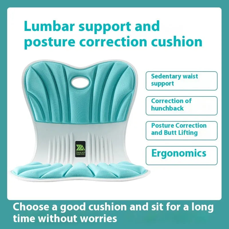 Ergonomic waist support cushion on office chair in grey colour