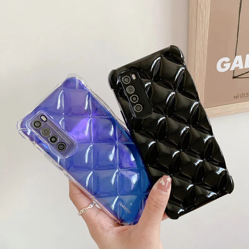 Silicone back cover phone case for Huawei models in black, green, pink, and white colours