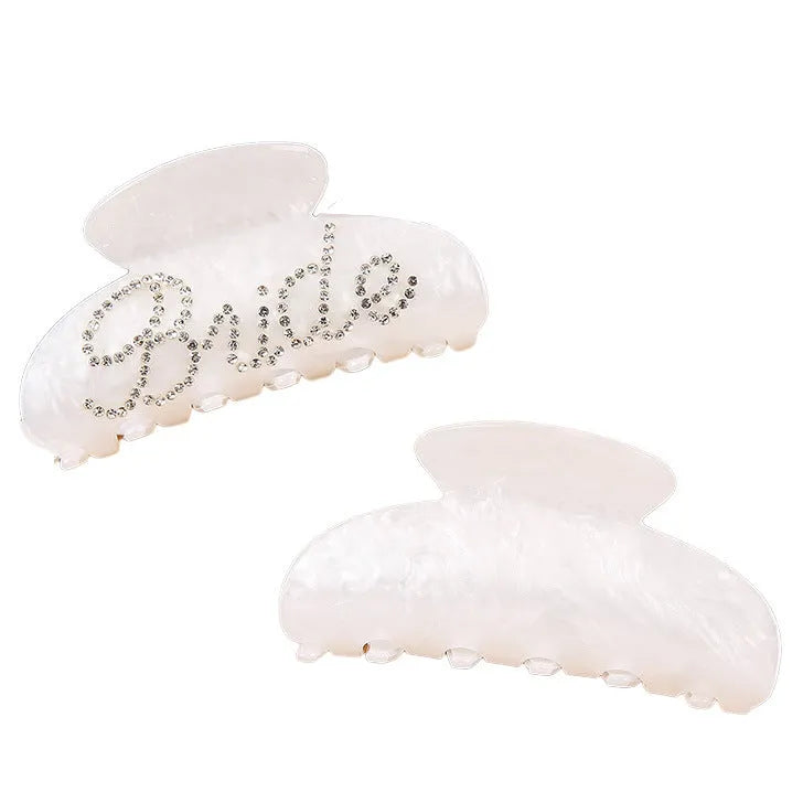 Pink and white 10cm acrylic shark hair clip with diamond spot drill decoration on both sides