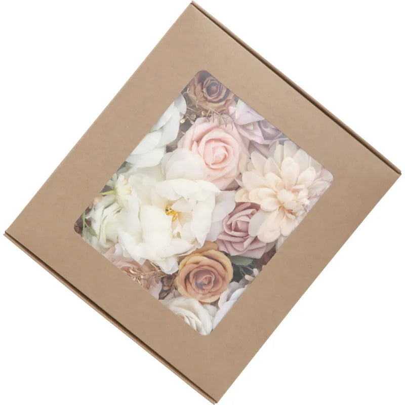Lotus Pink Champagne rose silk flower box wedding gift bouquet in box