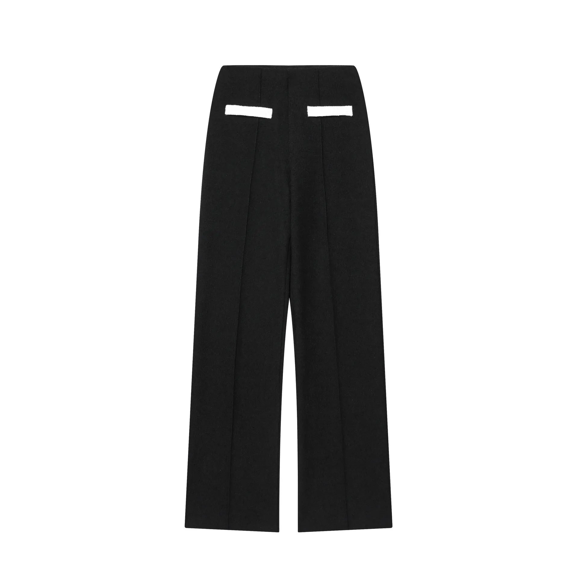 Women's polyester casual suit with beaded leather-look top and stretch high-waisted trousers
