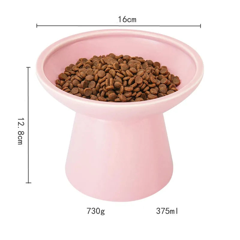 Blue ceramic elevated cat bowl with wide shallow dish and 12cm height for whisker-friendly feeding
