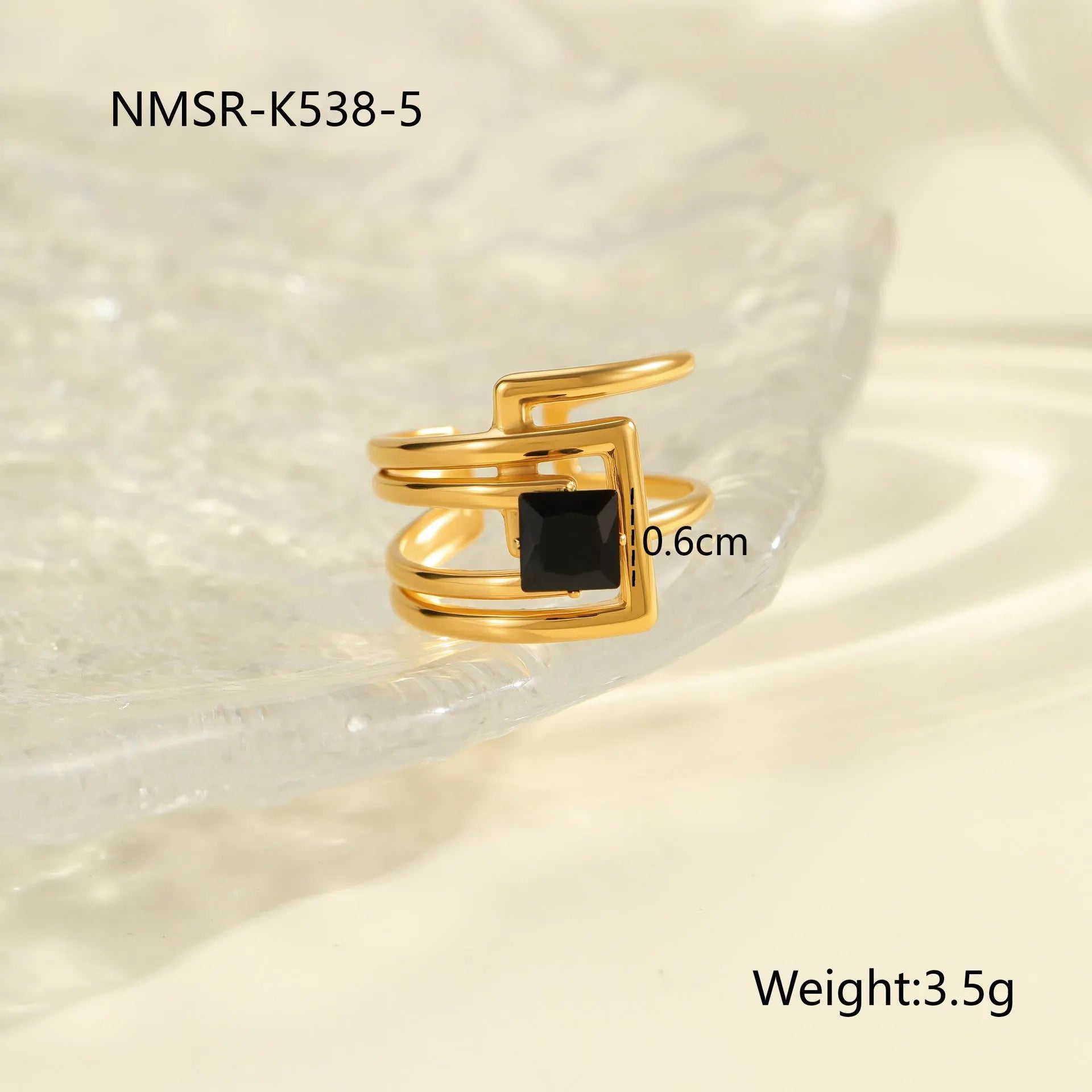 Geometric open mouth stainless steel ring with zircon stones and electroplated finish