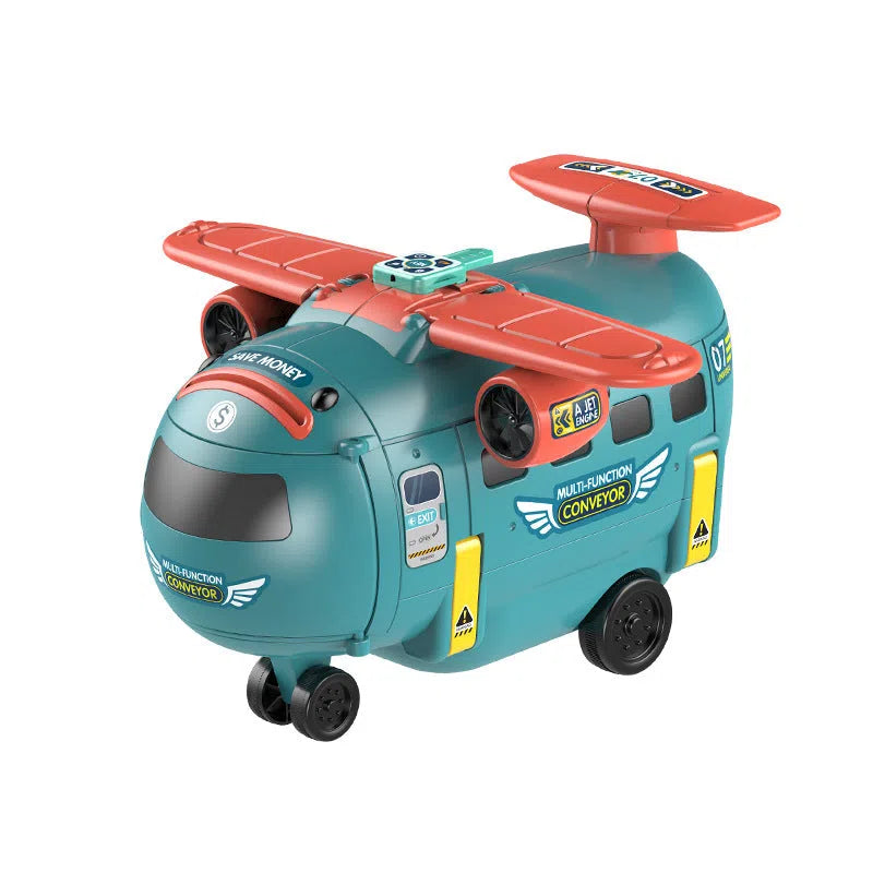 Early education transformation machine with lighting music coin bank in English blue plastic 42x14x22cm