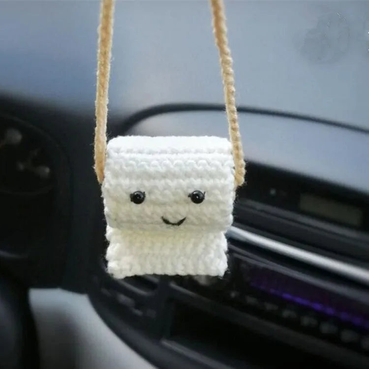 Hand-woven polyester car hanging ornament in cartoon character design