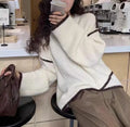 Women's loose fit pullover jumper in gray, made from cotton with regular sleeves and free size design