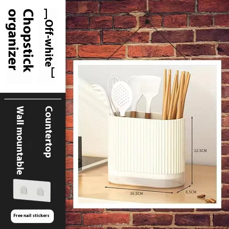 Plastic wall-mounted chopstick holder with drainage holes in beige, dark green or orange colour