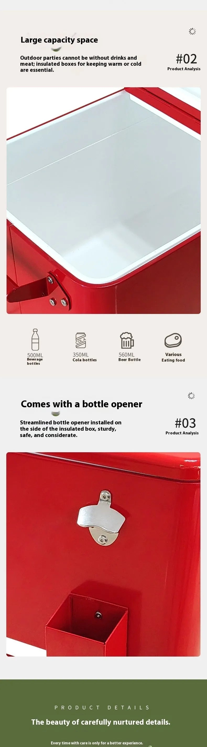 Red insulated outdoor trolley with wheels and 750ml capacity for picnics