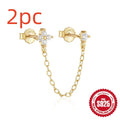 S925 sterling silver geometric ear clip stud earrings with flower and tassel design in electroplated gold colour