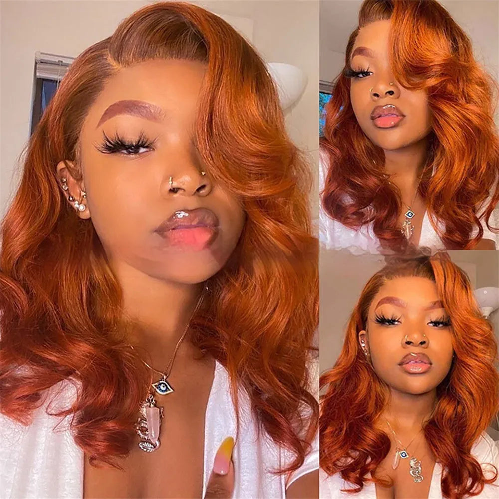 Ginger body wave lace front wig human hair 13x4 headgear orange colour with natural waves