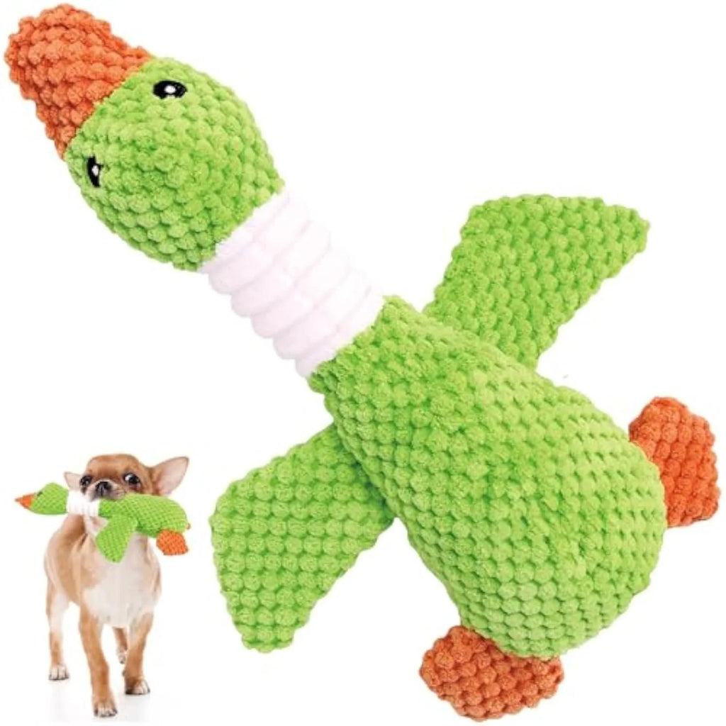 Blue duck plush dog squeaky toy with dual squeakers measuring 33cm for teething puppies