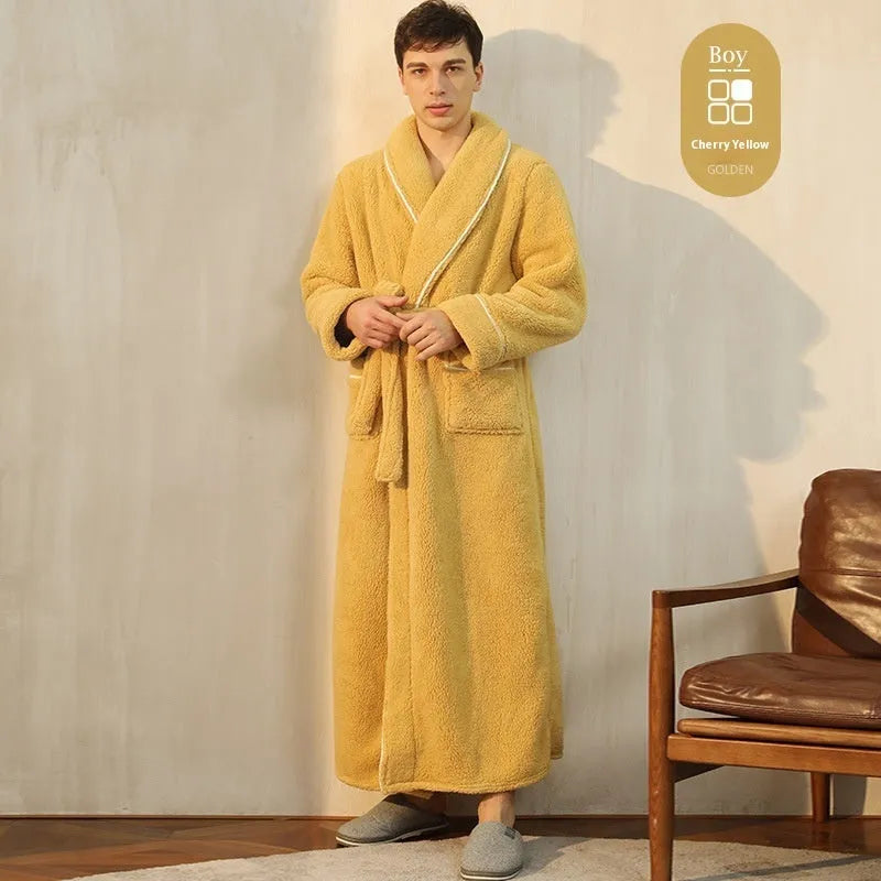 Thickened winter flannel bathrobe in Angola red available in plus sizes M, XL, XXXL