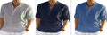 Men's casual cotton linen shirt in light blue with stand collar and button detail