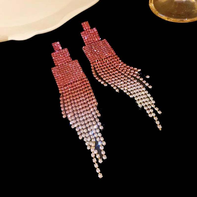 Fashion Love Tassel Stud Earrings for Women copper diamond treatment silver needle heart shape geometric