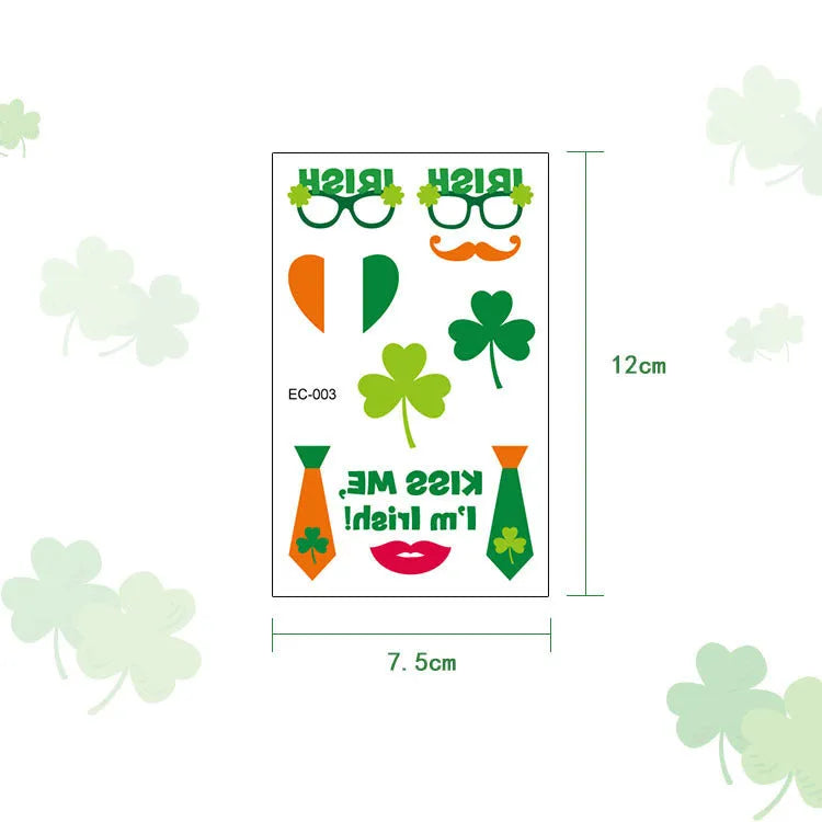 St Patrick's Day shamrock tattoo sticker paper measuring 120 × 75mm for water transfer face application