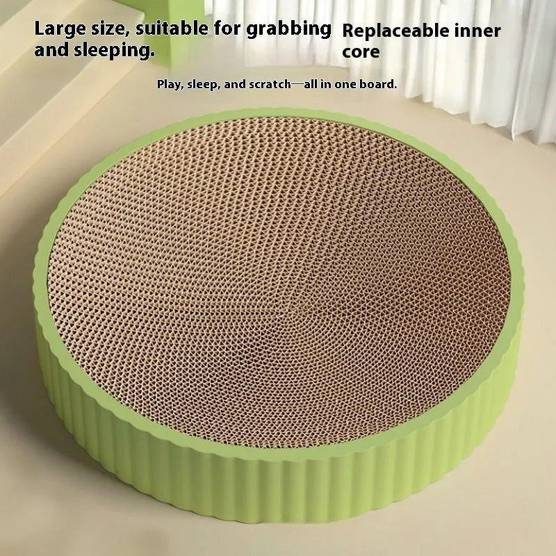 55cm round green cat scratching board with replaceable corrugated cardboard insert