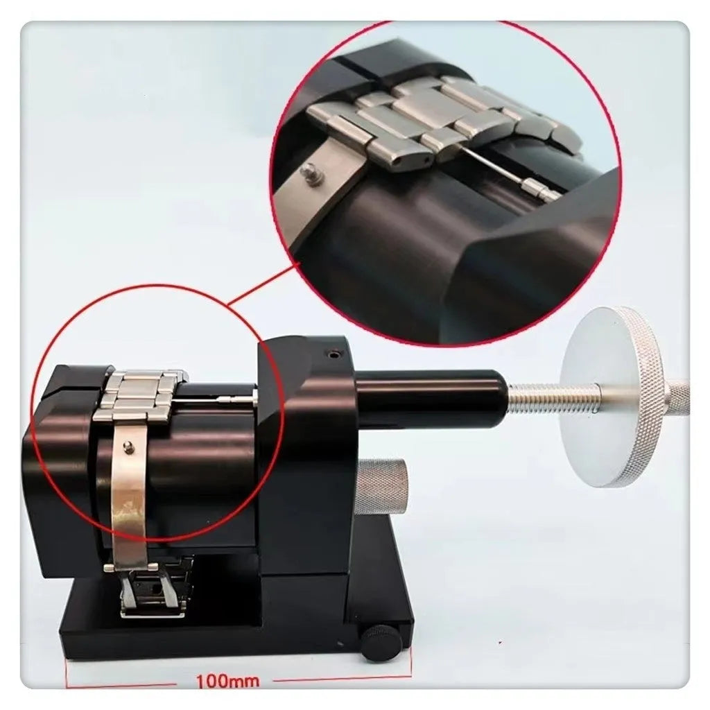 Alloy steel watch strap stripping machine for watch repair on a workbench