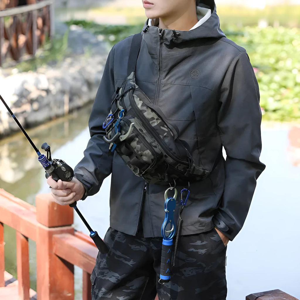 New waist bag men's multi-functional crossbody waterproof backpack outdoor sports solid colour polyester