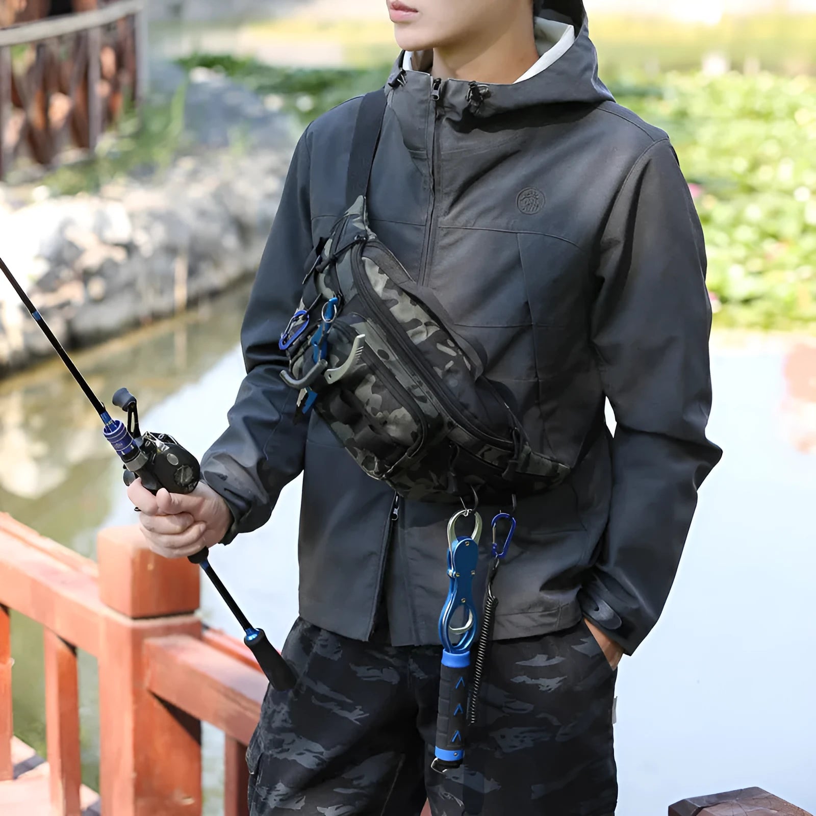 New waist bag men's multi-functional crossbody waterproof backpack outdoor sports solid colour polyester