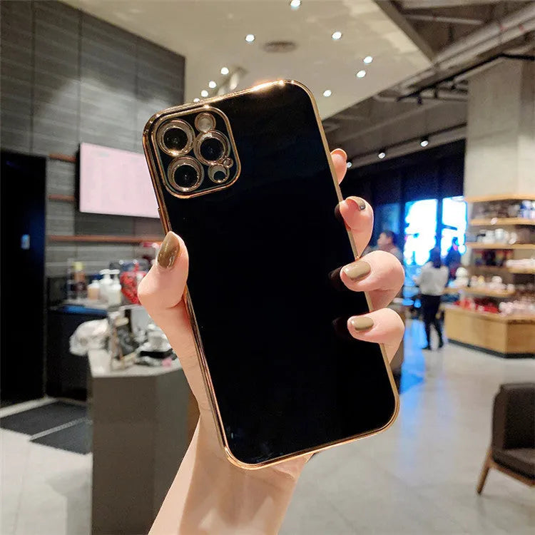 Electroplated mobile phone case for iPhone 13 in solid colour with geometric design on back cover