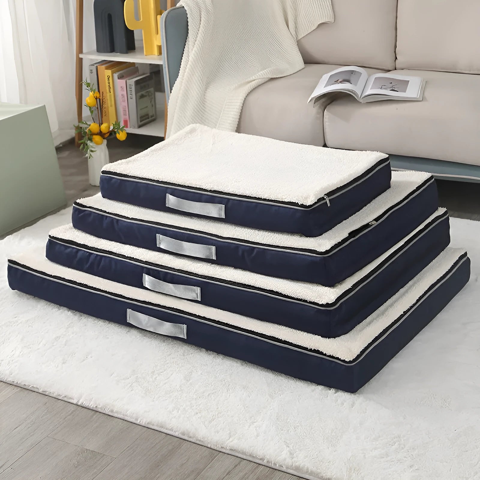 Removable washable memory sponge dog mat in brown, shown with a detached cover for cleaning.